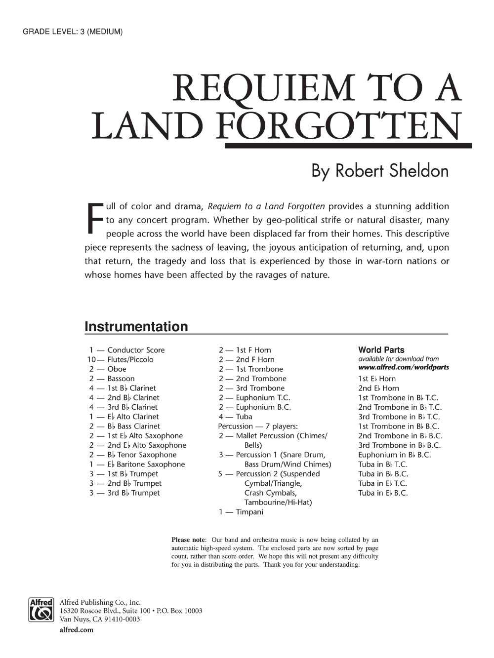 REQUIEM TO A LAND FORGOTTEN SCORE