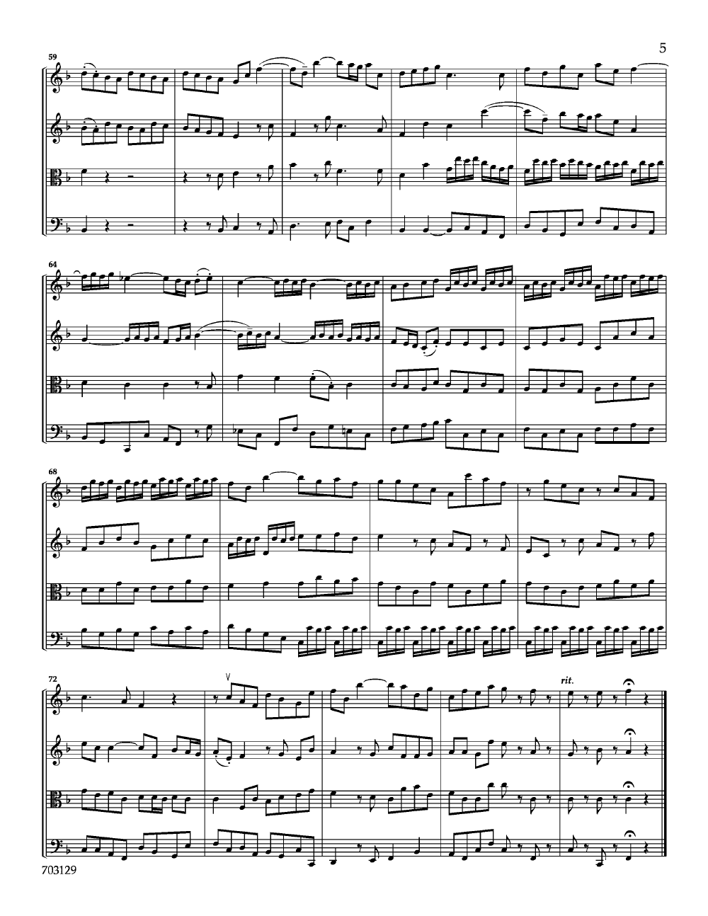 WATER MUSIC STRING QUARTET SCORE