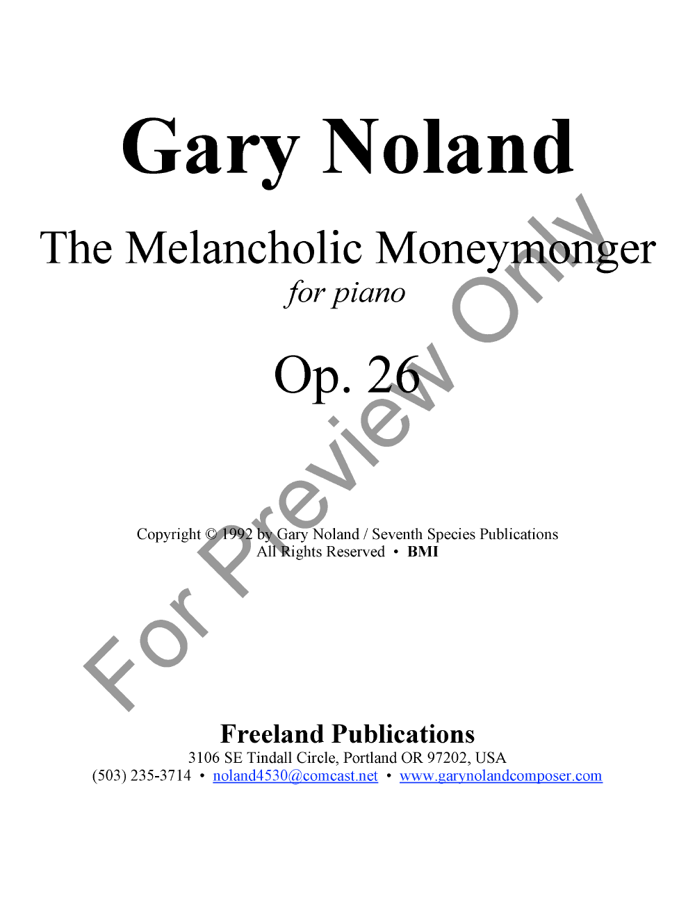 Melancholic Moneymonger Op. 26 Piano Solo P.O.D.