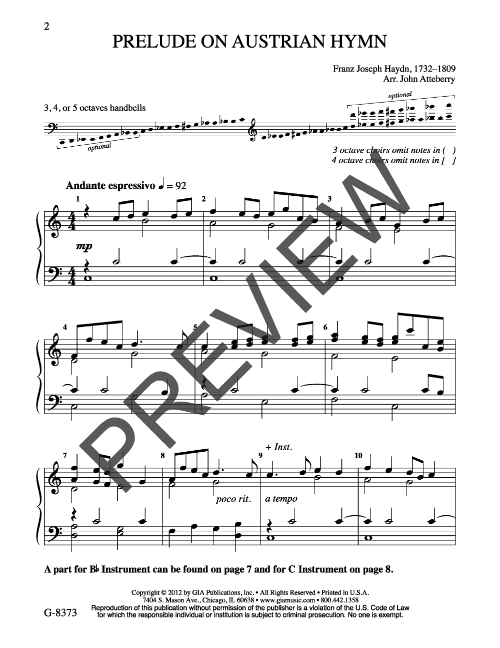 Prelude On Austrian Hymn 3-5 Octaves