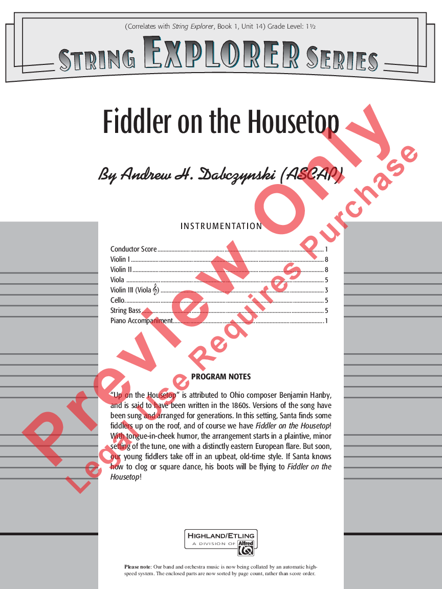 Fiddler on the Housetop Score