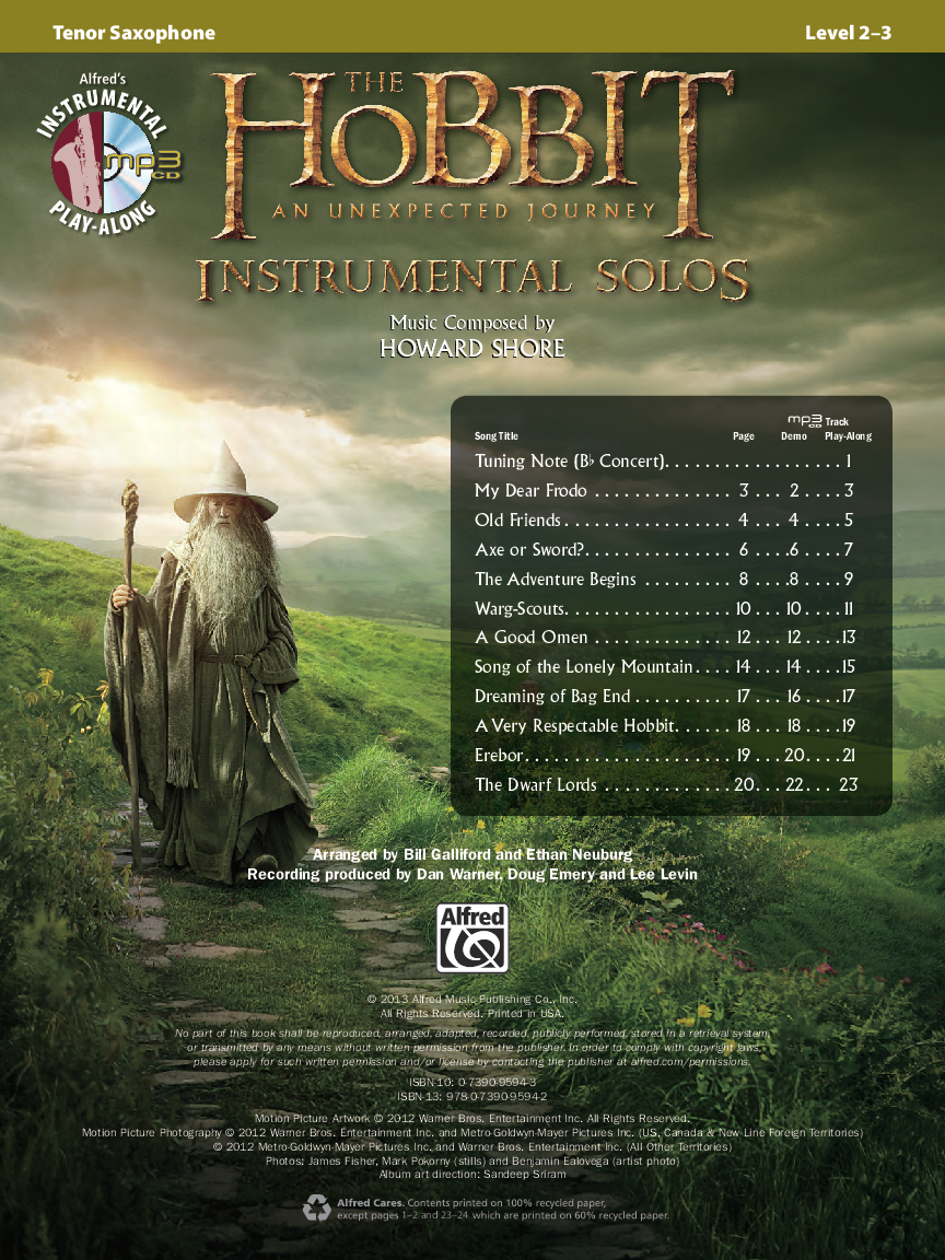 The Hobbit: An Unexpected Journey Instrumental Solos Tenor Sax BK/CD