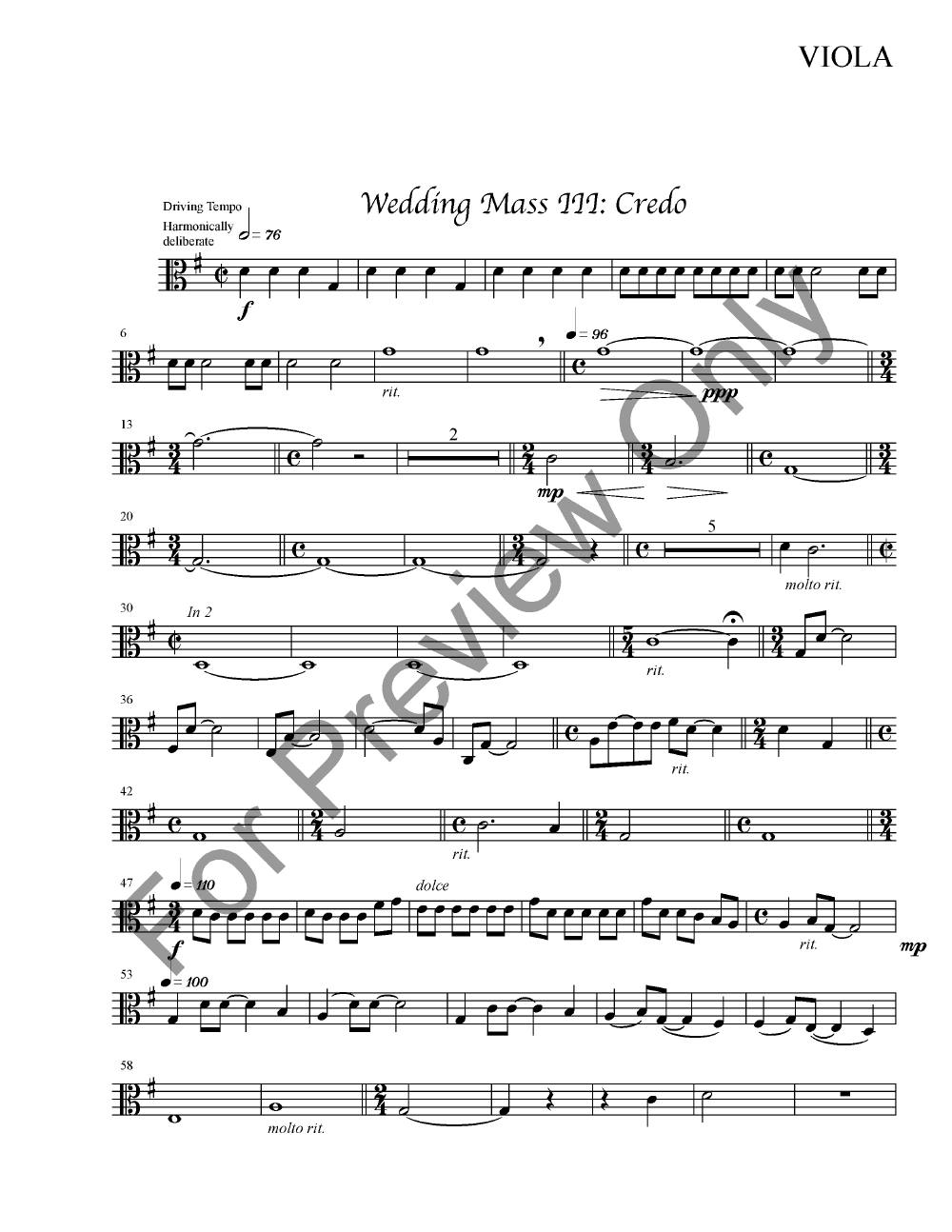 Wedding Mass Full Score with Orchestra Parts P.O.D.