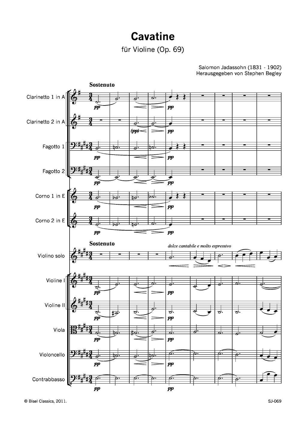 Cavatine fur Violine Op. 69 Score