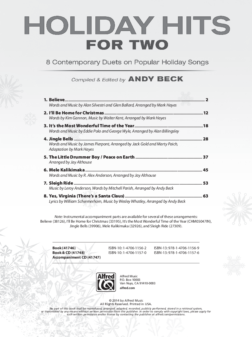 Holiday Hits for Two Vocal Duet Collection & CD