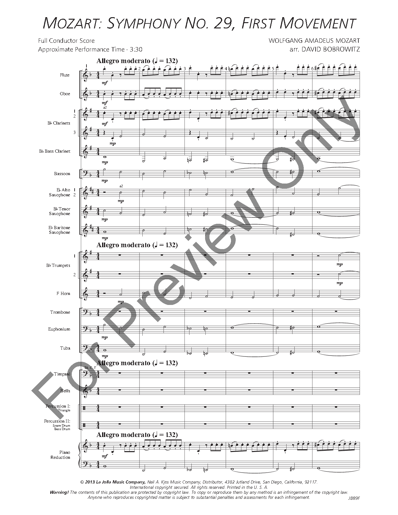 Mozart: Symphony #29, First Movement Score