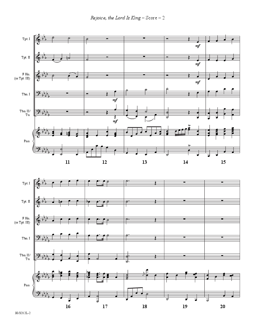 Rejoice the Lord is King Brass Quintet and Piano