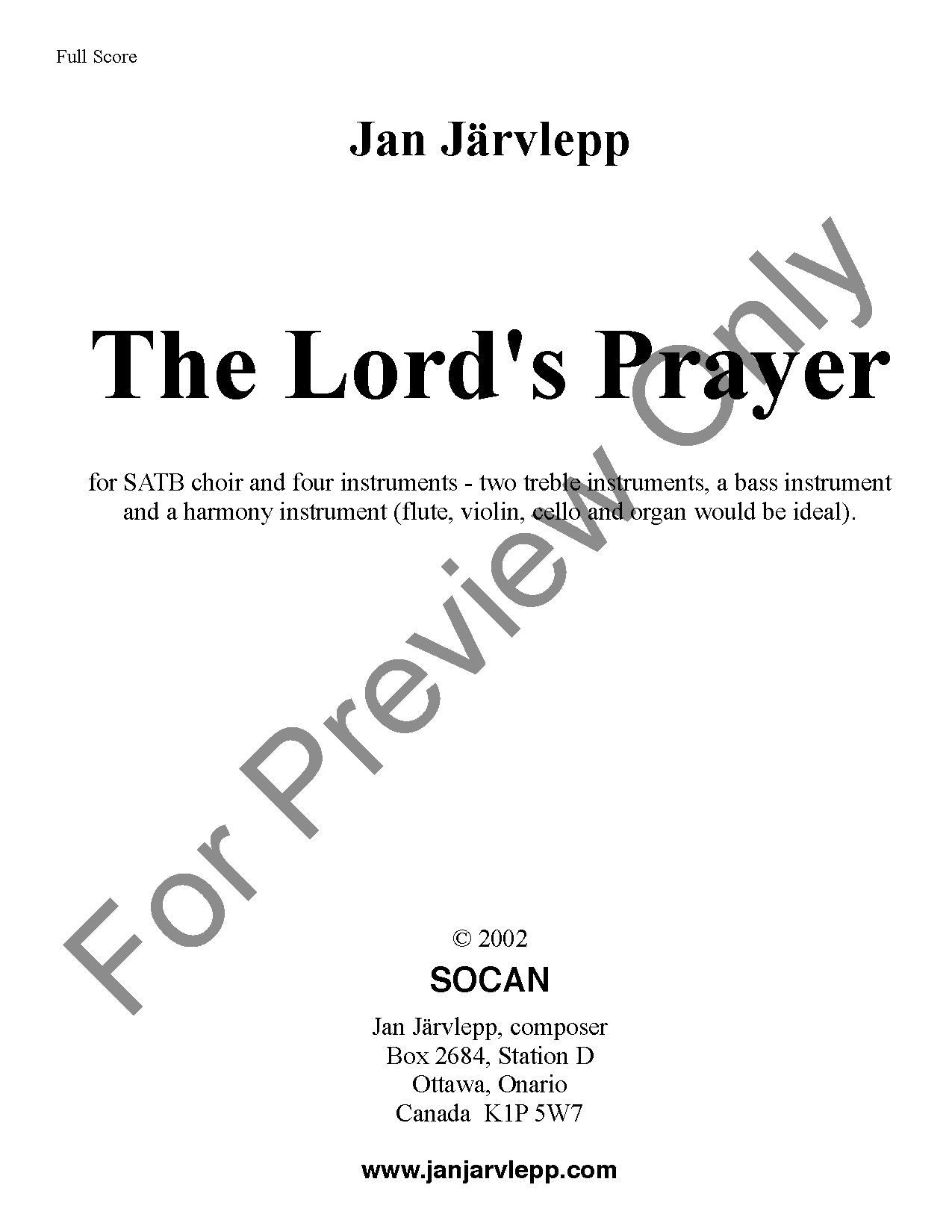 The Lord's Prayer - Full Score SCORE P.O.D.