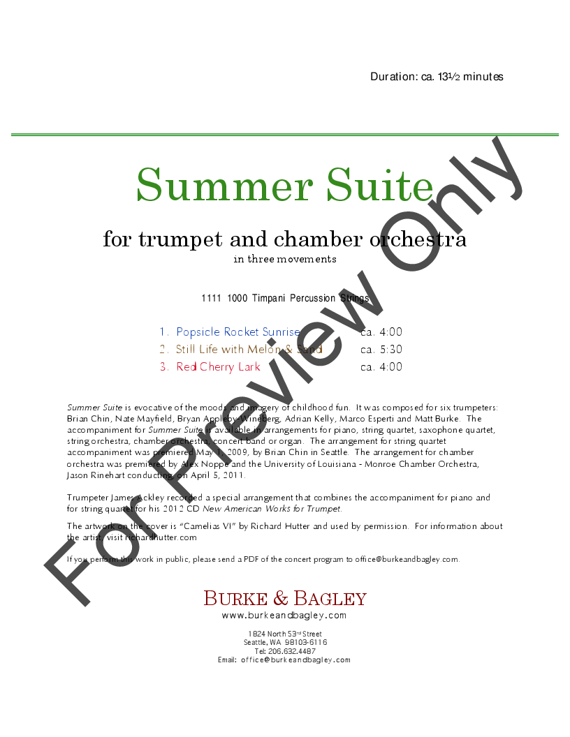 Summer Suite for Trumpet & Chamber Orchestra P.O.D.