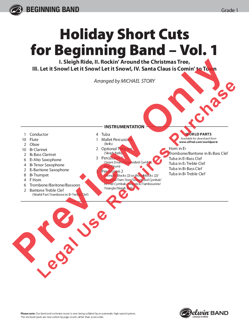 Holiday Short Cuts for Beginning Band Vol1 Score