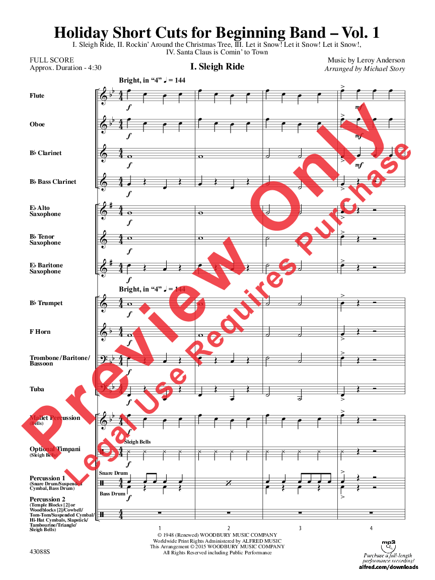 Holiday Short Cuts for Beginning Band Vol1 Score