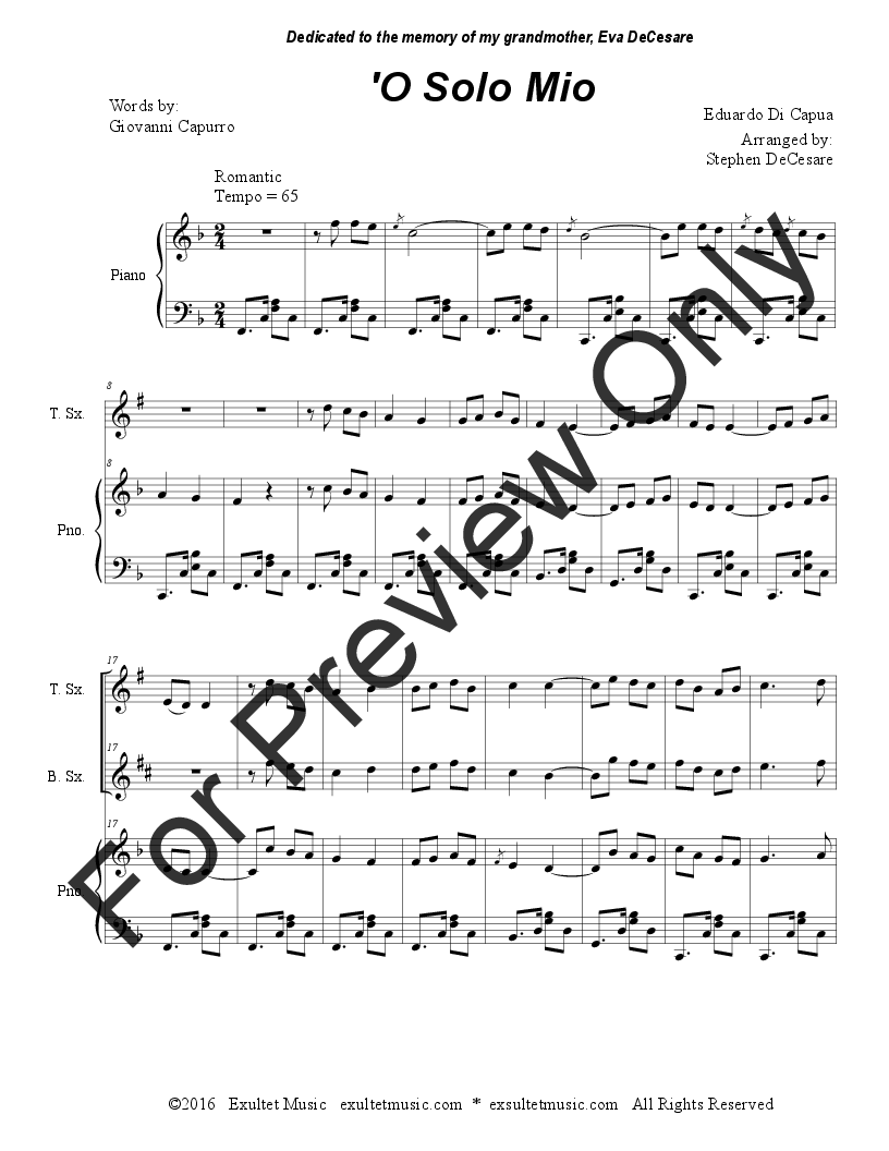 O Solo Mio (for Saxophone Quartet) P.O.D.