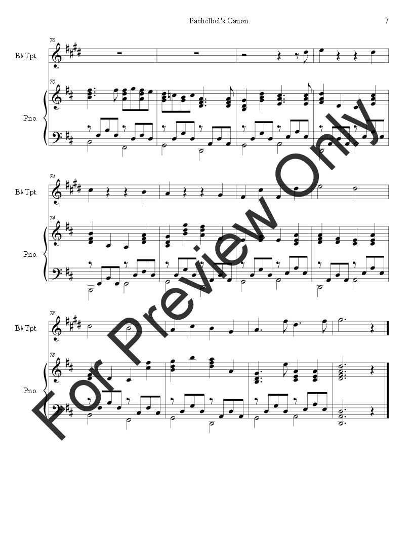 Pachebel's Canon (Wedding Arrangement: Bb-Trumpet Solo with Piano Accompaniment) P.O.D.