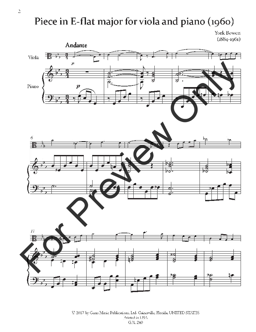 Piece in E flat for Viola and Piano