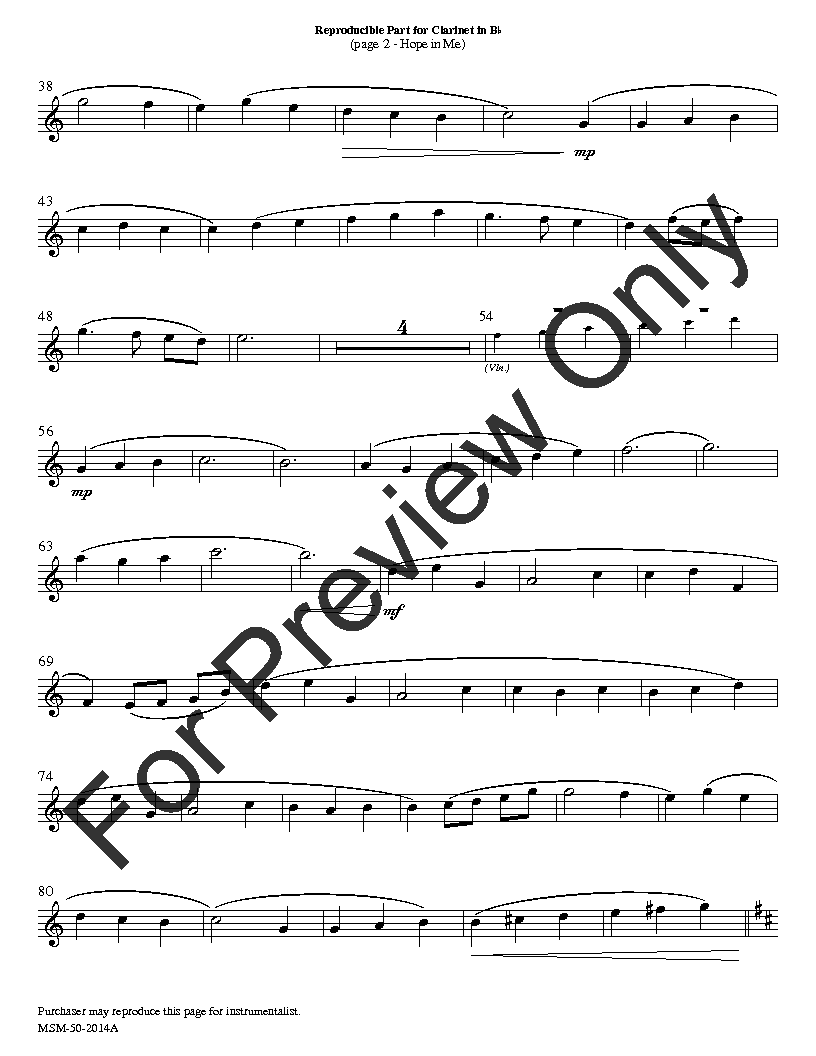 Hope in Me Inst Parts Bb Clarinet and Violin (SATB)