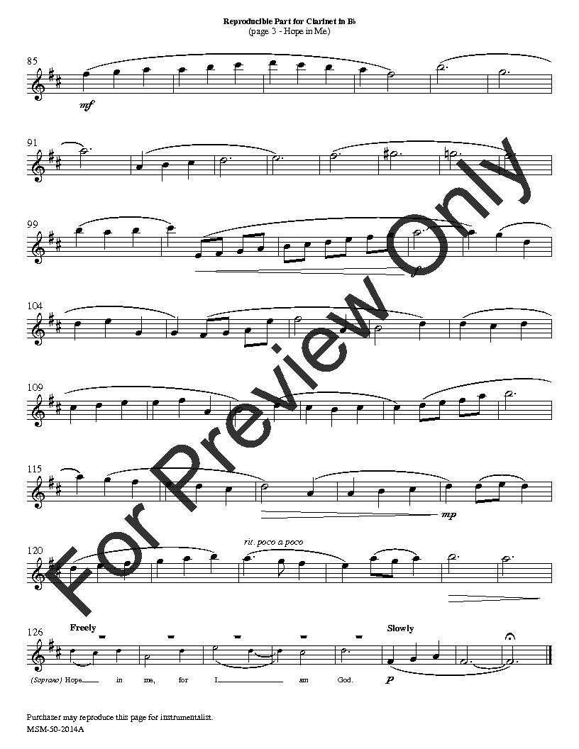 Hope in Me Inst Parts Bb Clarinet and Violin (SATB)