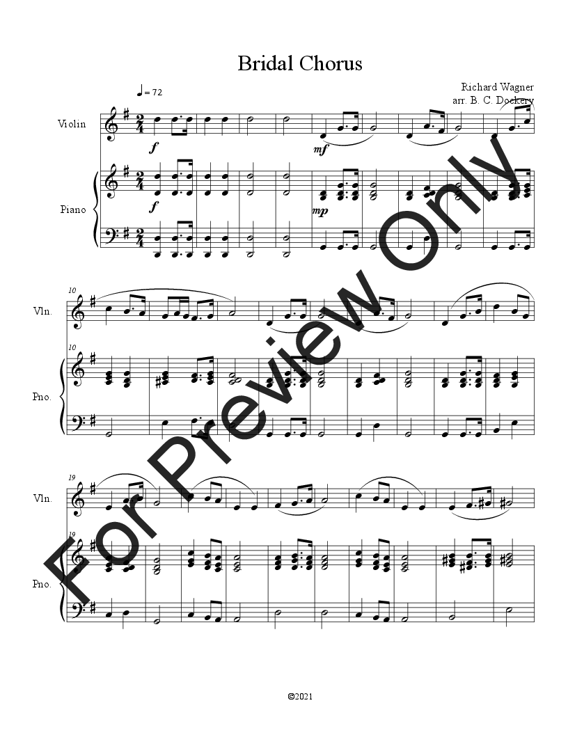 Bridal Chorus (Here Comes the Bride) for Solo Violin and Piano P.O.D.