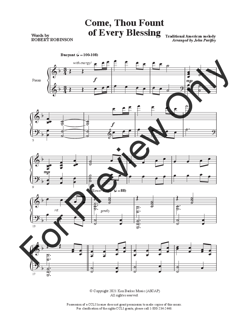 Come, Thou Fount of Every Blessing Piano Solo P.O.D.