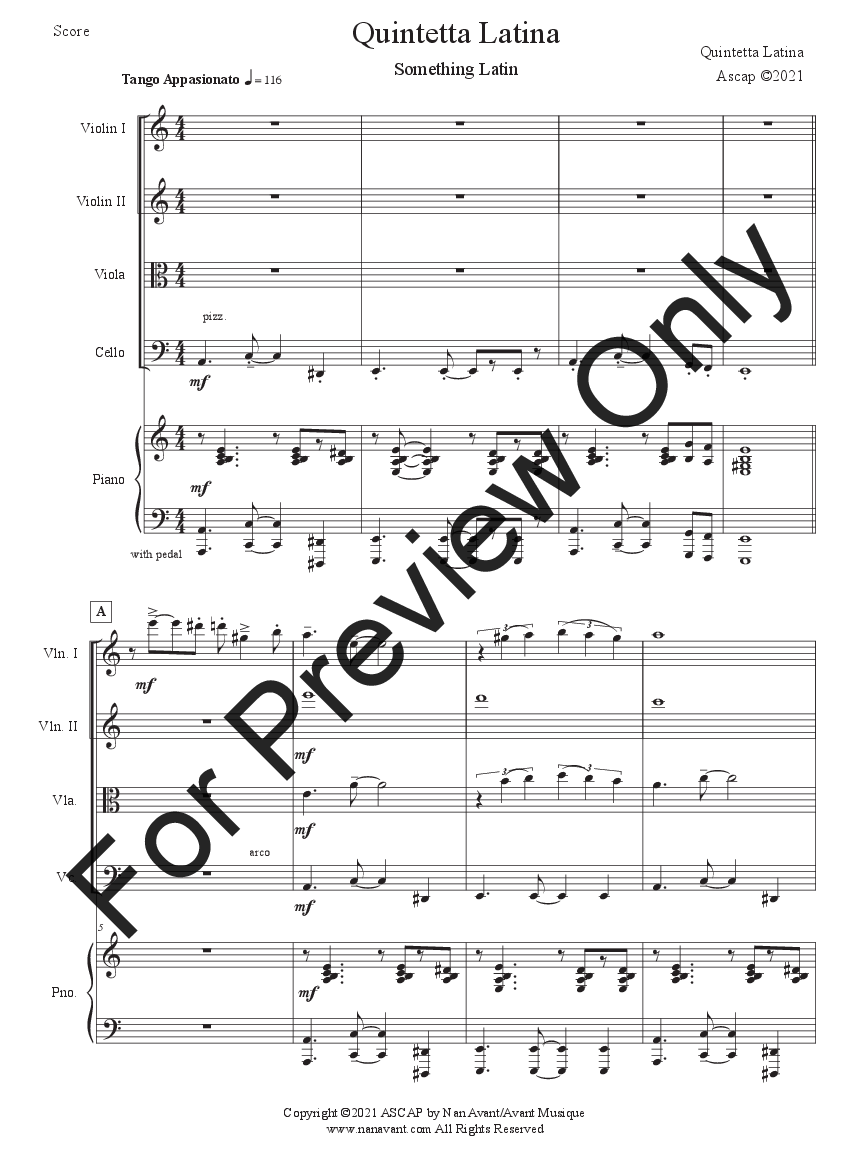 Quintetta Latina~ Piano Quintet P.O.D.