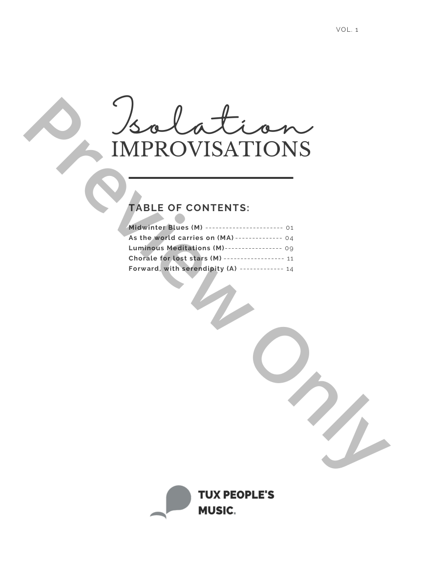 Isolation Improvisations, Volume 1 for Solo Piano