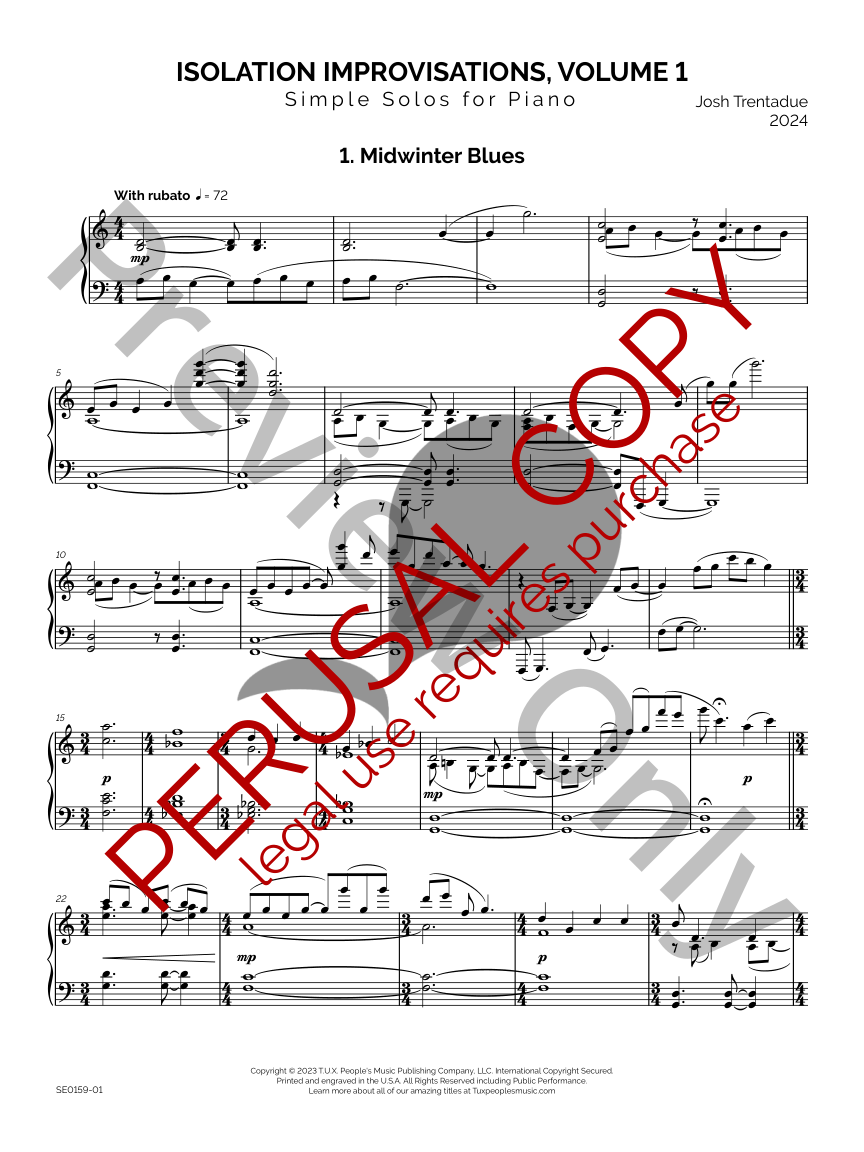 Isolation Improvisations, Volume 1 for Solo Piano