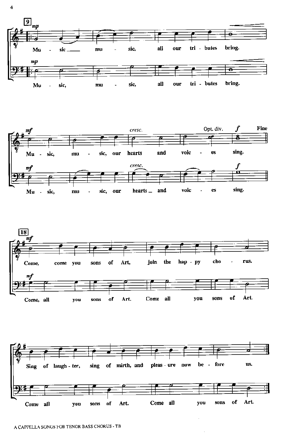 A Cappella Songs for Tenor Bass Choir