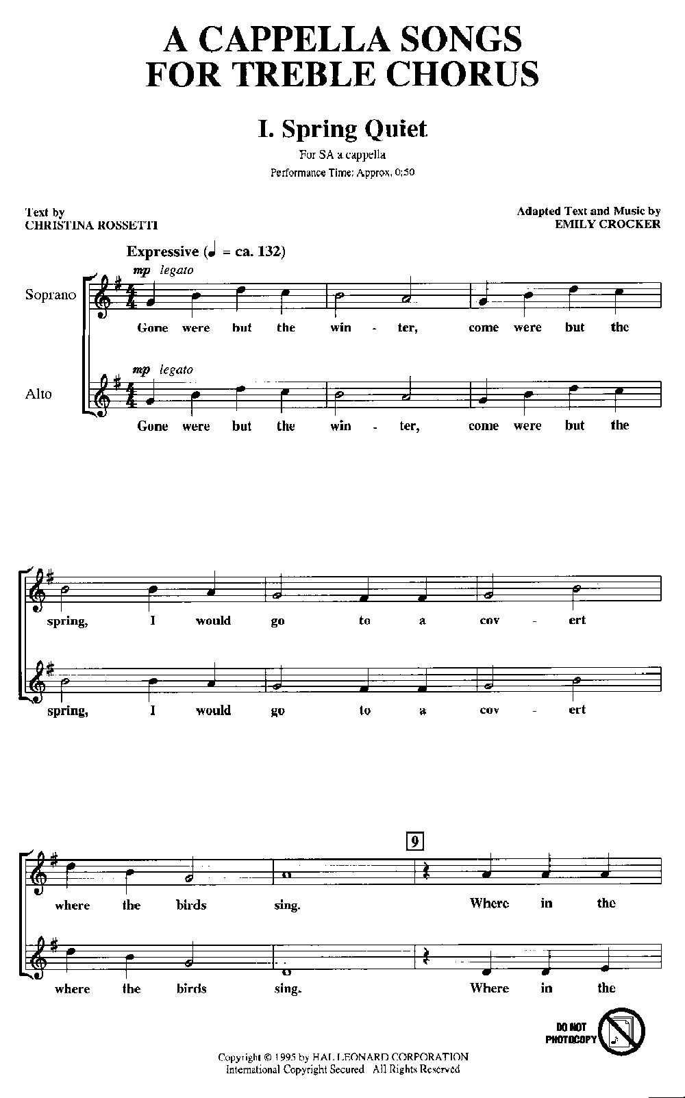 A Cappella Songs for Treble Chorus