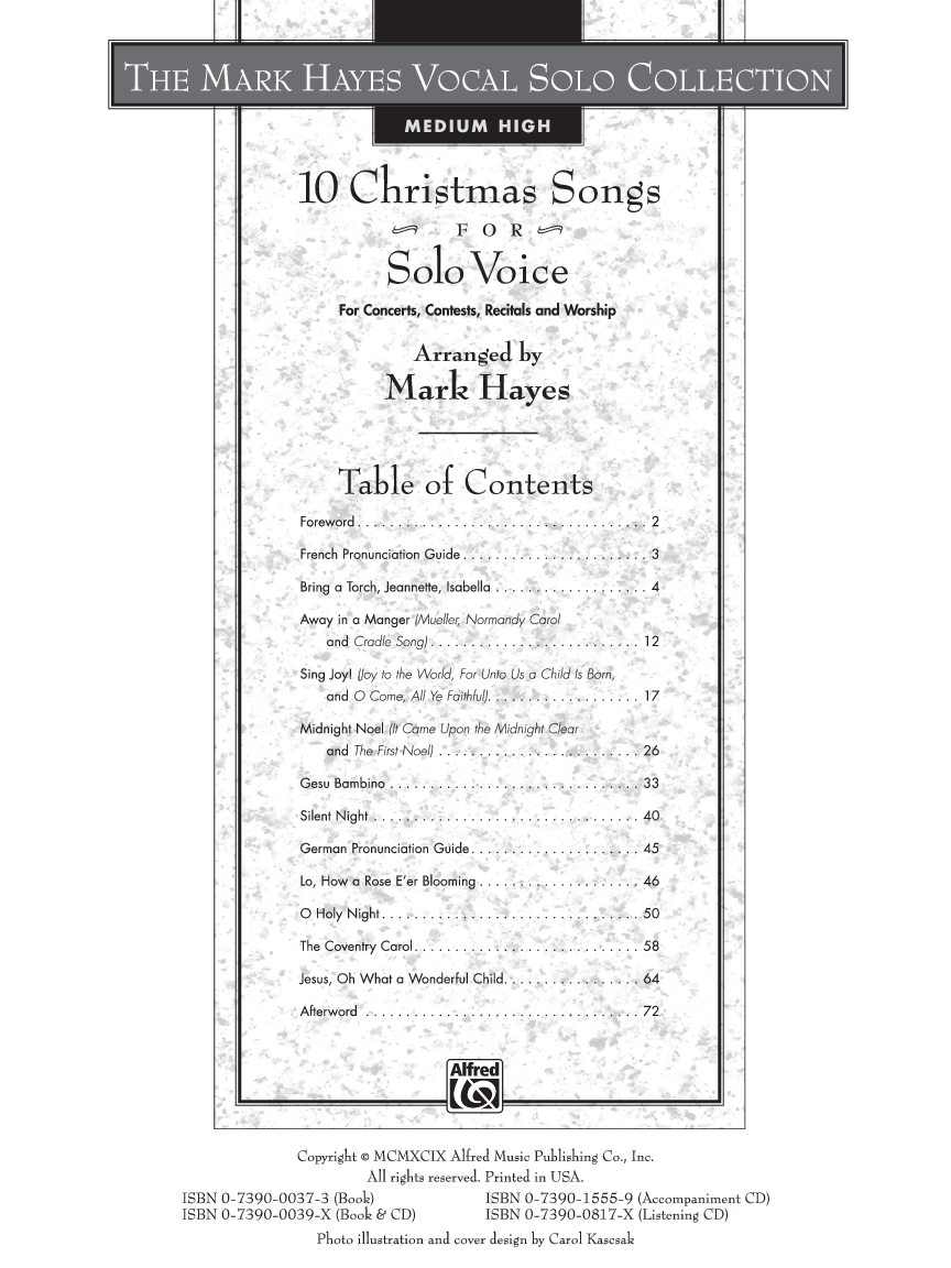 10 Christmas Songs for Solo Voice Medium High Accompaniment CD