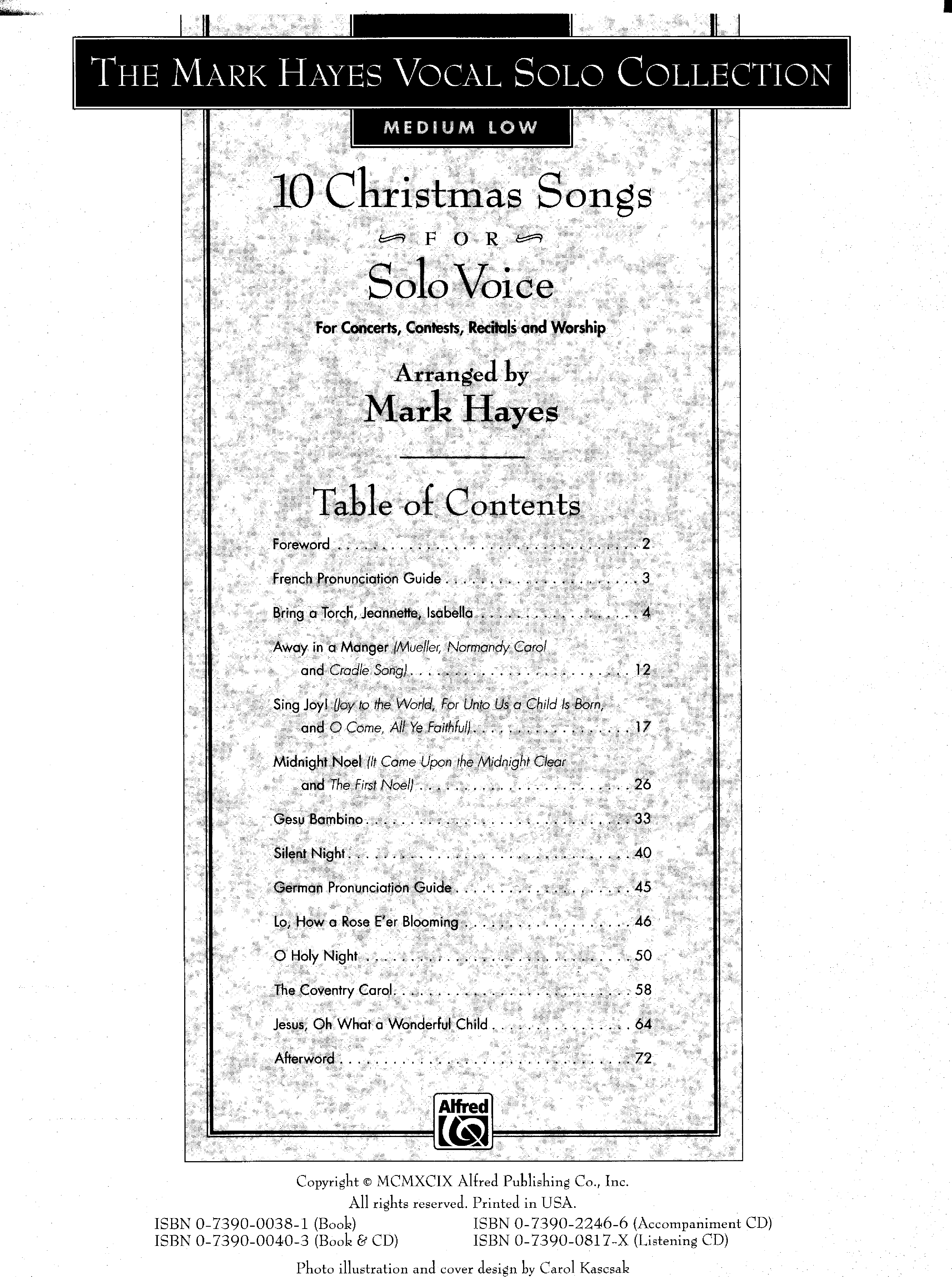 10 Christmas Songs for Solo Voice Medium Low Accompaniment CD