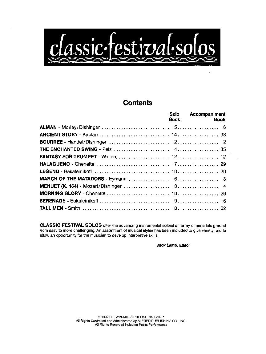 Classic Festival Solos Vol. 1 Trumpet Piano Accompaniment