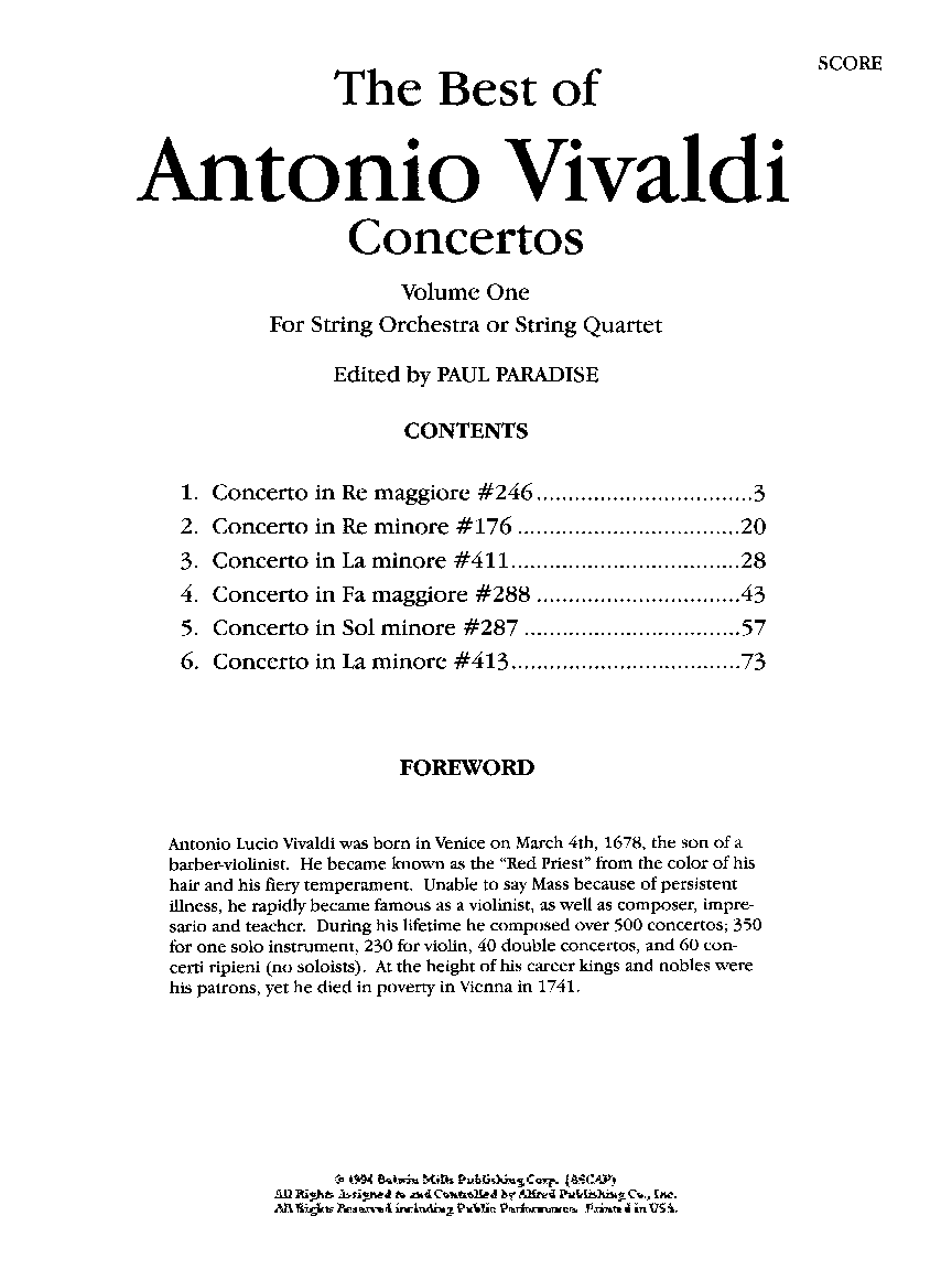 BEST OF VIVALDI SCORE