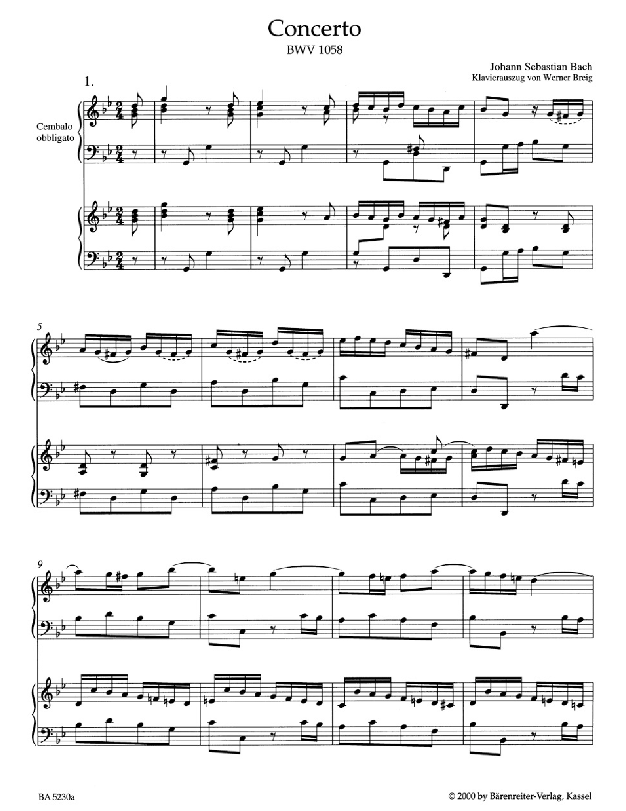 CONCERTO G MINOR BWV 1058 2 Pianos 4 Hands