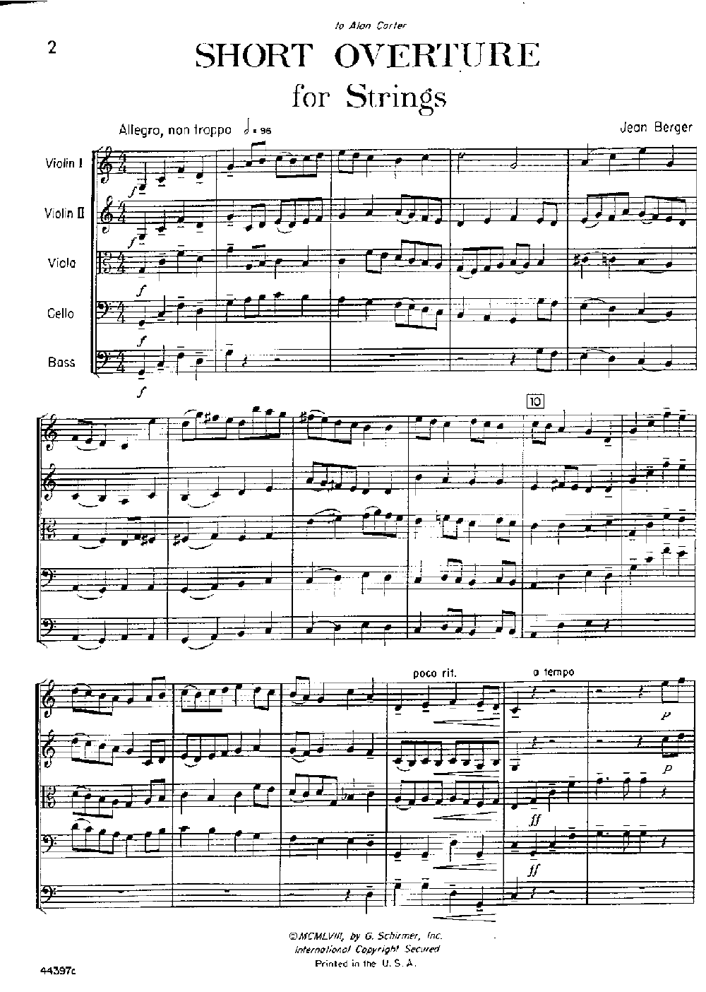 SHORT OVERTURE FOR STRINGS SCORE