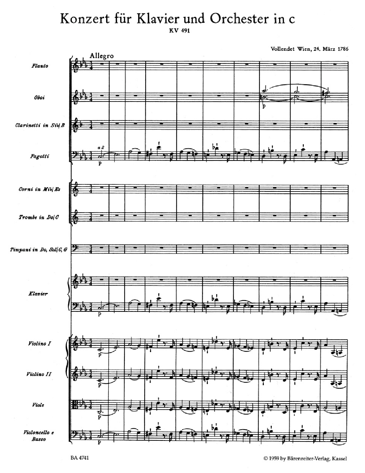 PIANO CONCERTO #24 K491 SCORE