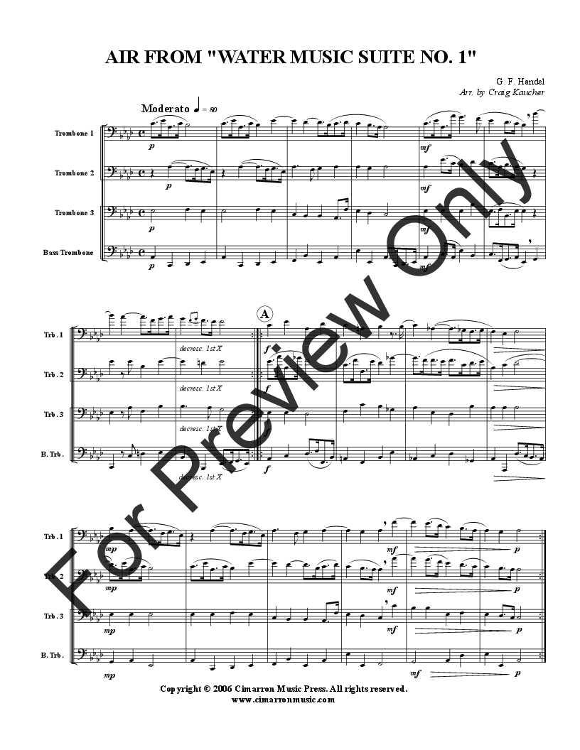 AIR FROM WATER MUSIC SUITE #1 TROMBONE QUARTET P.O.D.