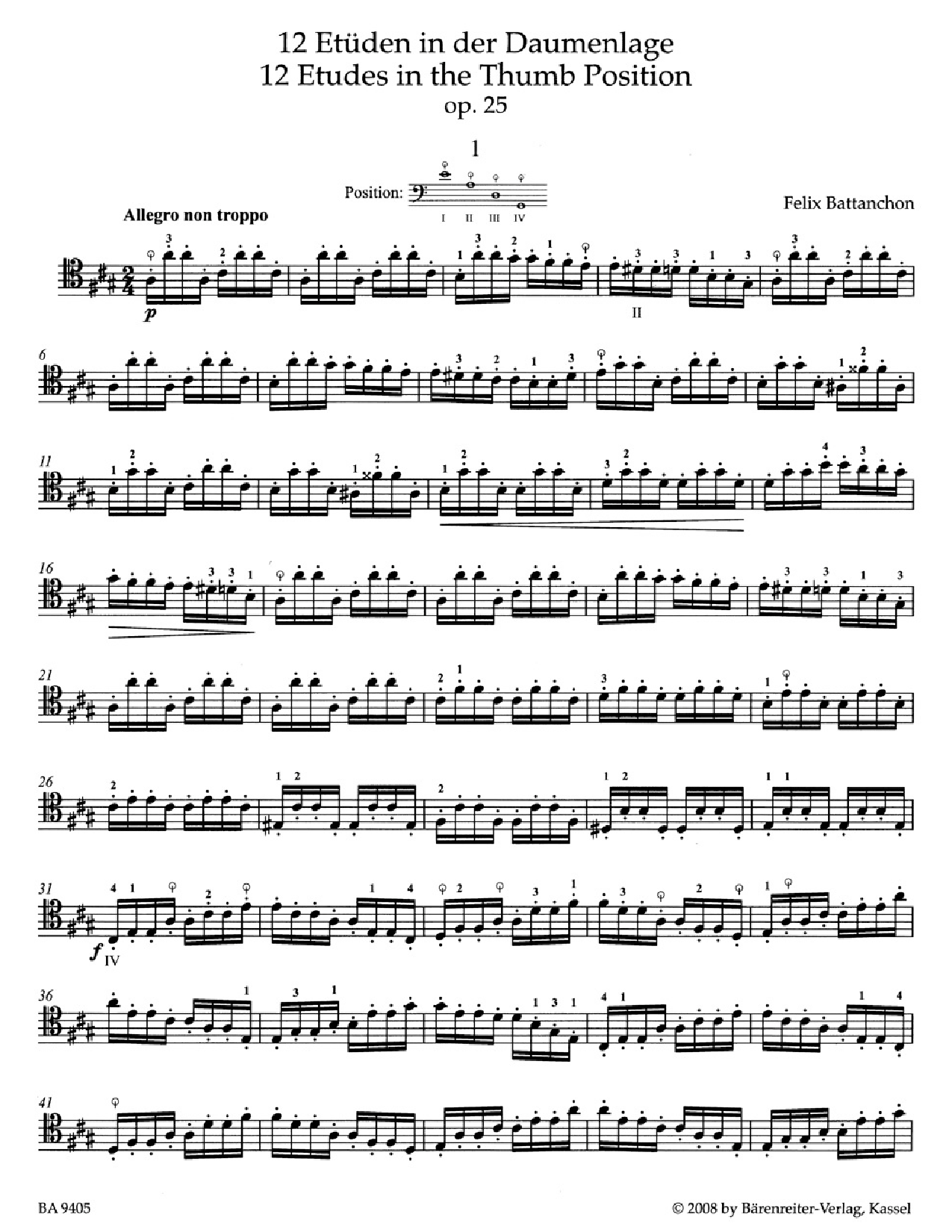 12 ETUDES IN THE THUMB POSITION OP #25 CELLO