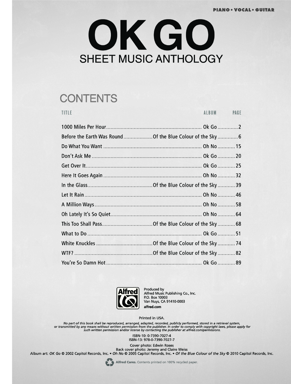 Ok Go Anthology by OK Go J.W. Pepper Sheet Music