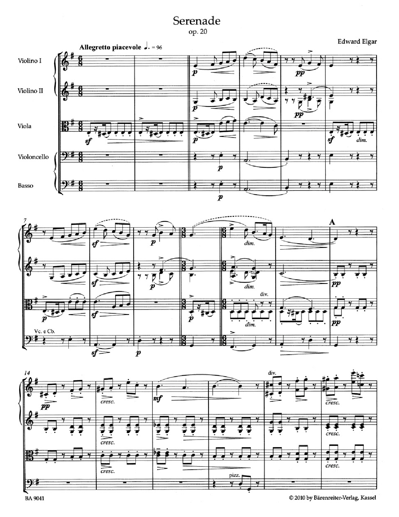 SERENADE FOR STRINGS OP 20 SCORE