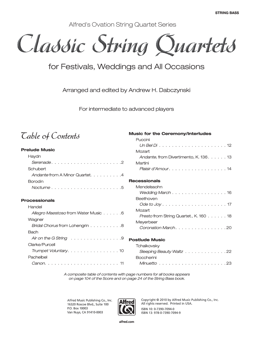 CLASSIC STRING QUARTETS FOR FESTIVALS WEDDINGS AND ALL OCCASIONS BASS