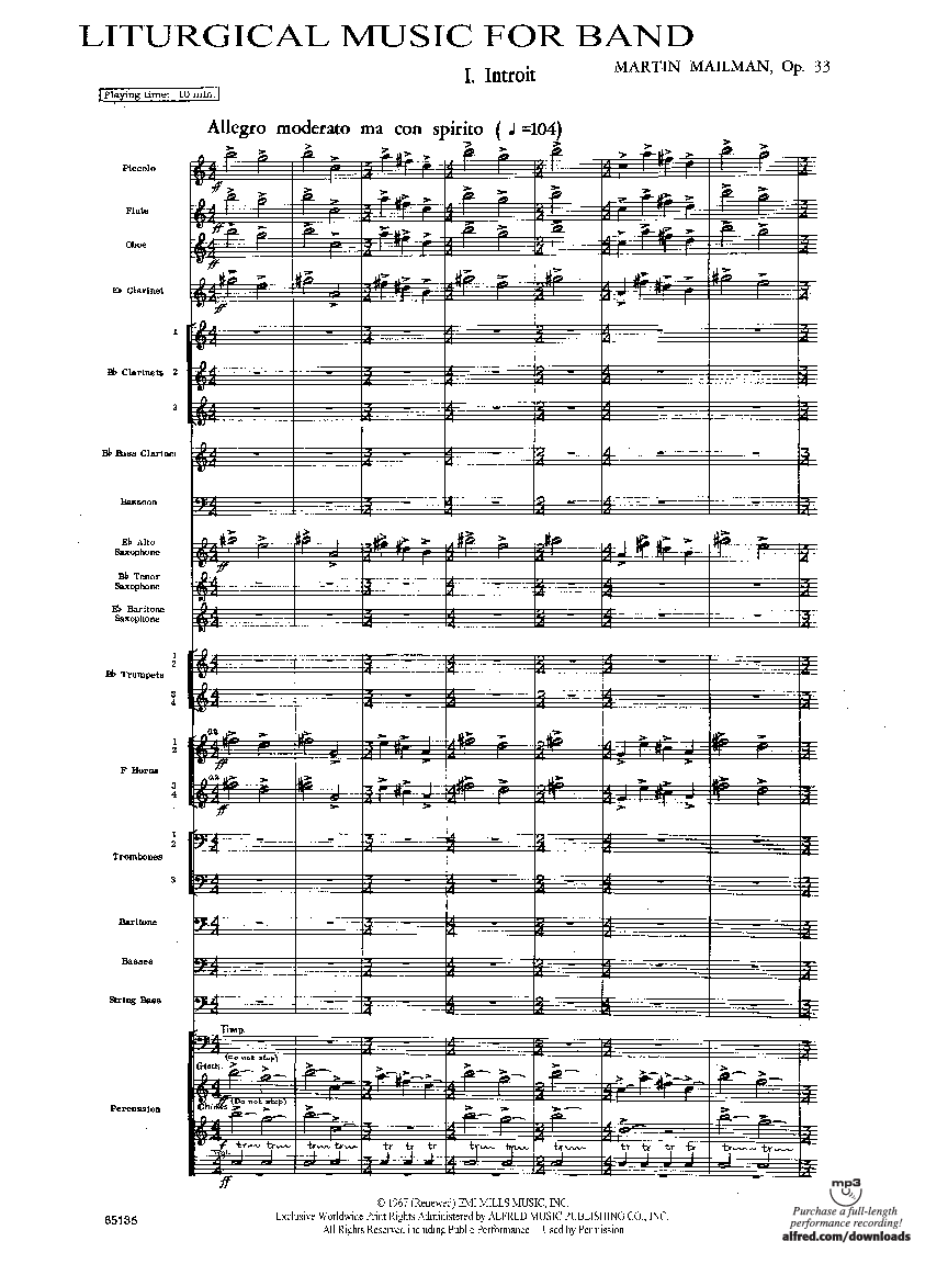 LITURGICAL MUSIC FOR BAND OP 33 SCORE