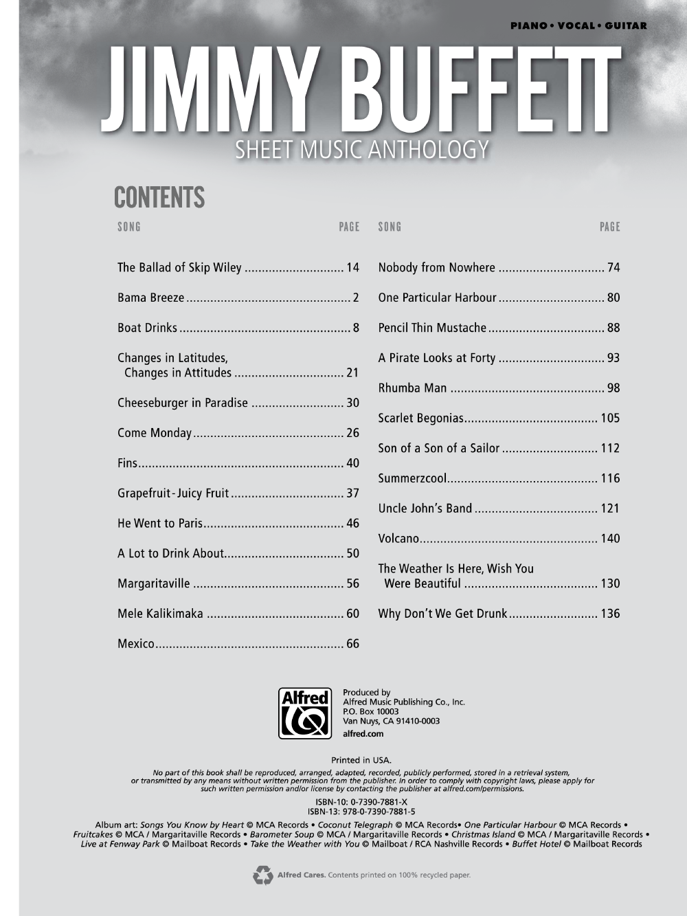 JIMMY BUFFETT SHEET MUSIC ANTHOLOGY P/V/G