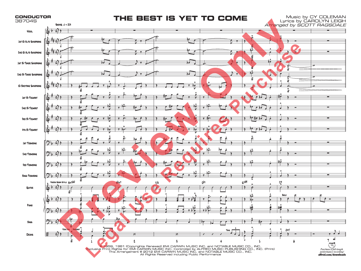 The Best Is Yet to Come Vocal Solo with Jazz Ensemble Score