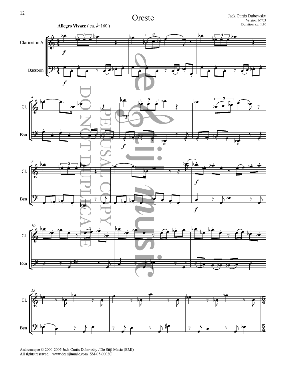 Andromaque: Six Bongatelles A Clarinet/ Bassoon