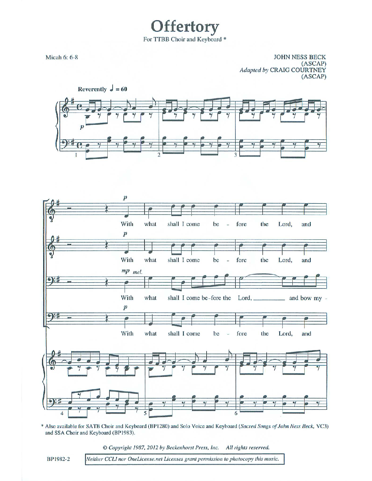 Offertory (TTBB ) by John Ness Beck| J.W. Pepper Sheet Music