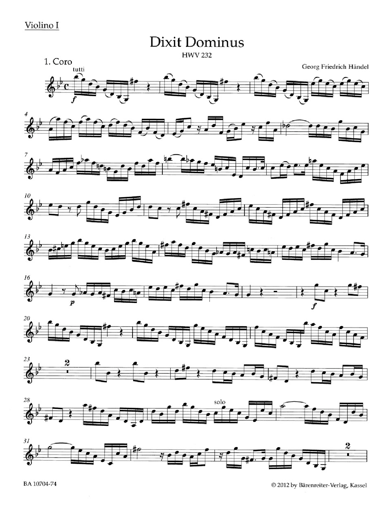 Dixit Dominus HWV 232 Violin 1  3-copy minimum
