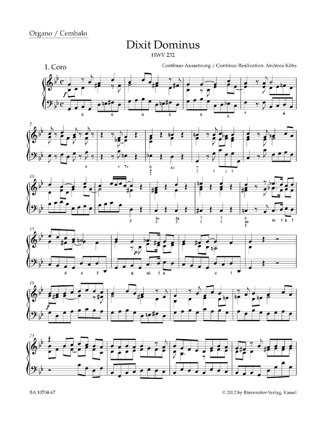 Dixit Dominus HWV 232 Organ / Harpsichord
