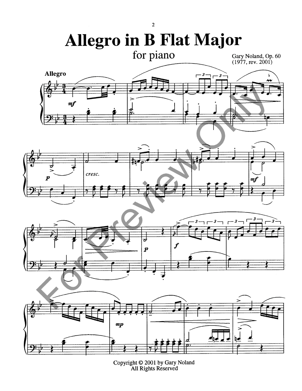 Allegro in B Flat Major Op. 60 Piano Solo P.O.D.