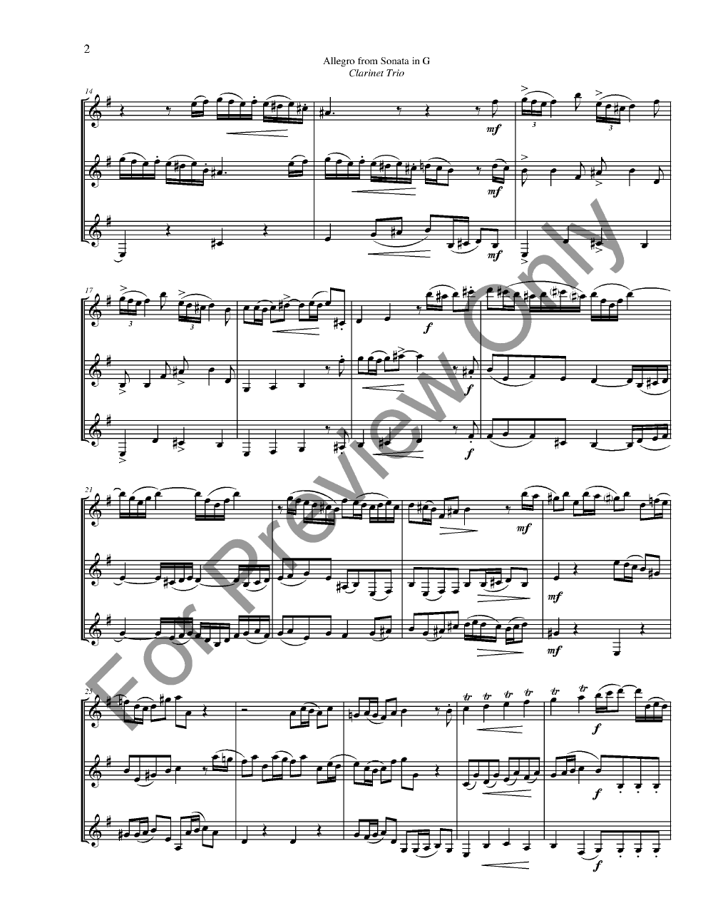 Allegro from Sonata in G Clarinet Trio P.O.D.