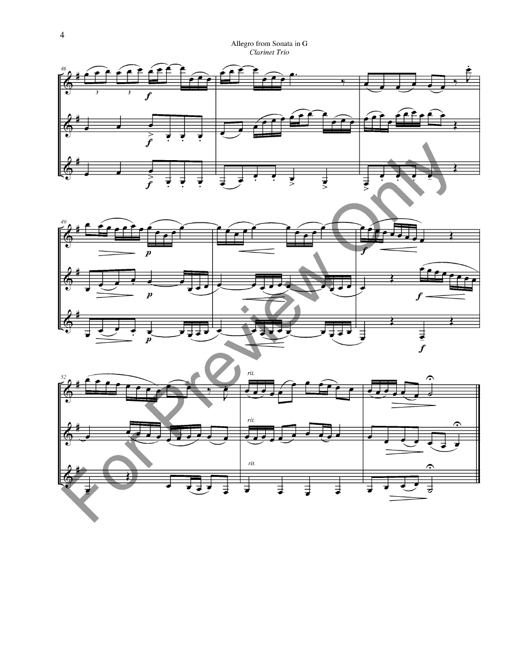 Allegro from Sonata in G Clarinet Trio P.O.D.