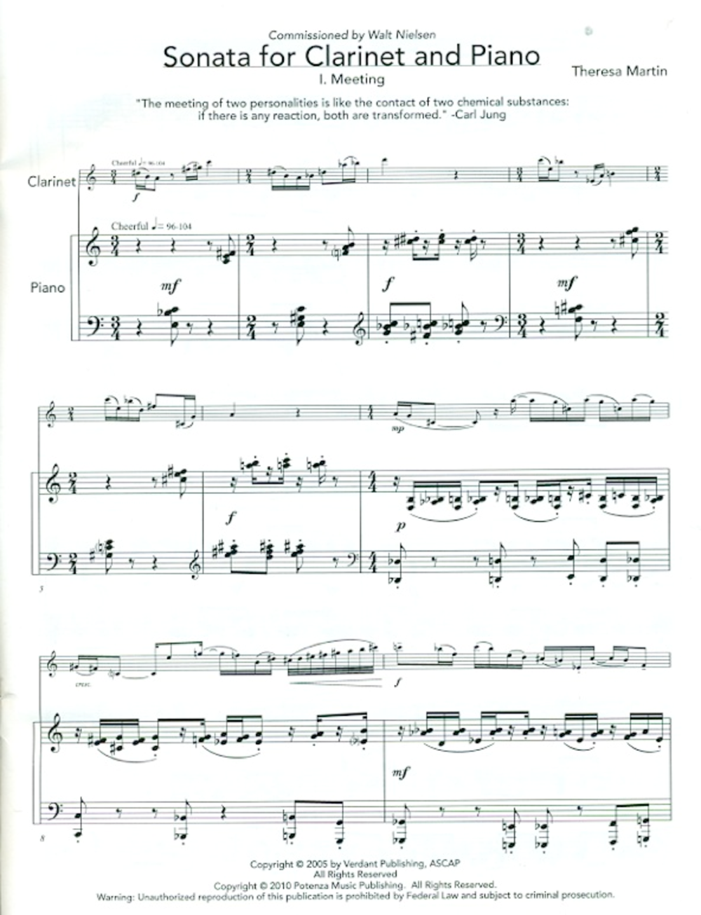 Sonata for Clarinet and Piano Clarinet Solo